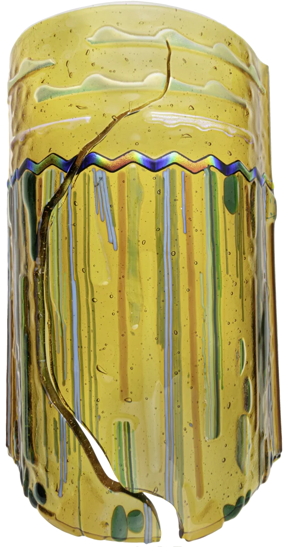Tall golden fused glass panel